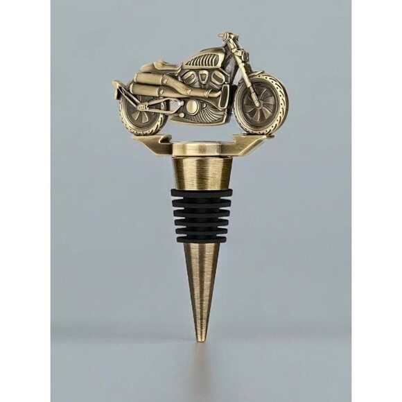 Rustic Motorcycle Biker Wine Bottle Stopper with Rubber Seal - Picture 5 of 6